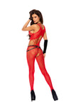 White/Red Crochet Suspender Bodystocking With Open Crotch