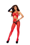 White/Red Crochet Suspender Bodystocking With Open Crotch