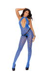 Elegant Moments Chevron Striped Bodystocking With Keyhole Front And Open Crotch