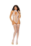 Elegant Moments Diamond Net Teddy With Keyhole Front And Matching Stockings