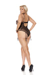 Elegant Moments Embroidered Mesh Slip On Teddiette With Keyhole Front, Underwire Cups, Strappy Front Detail, Adjustable Straps And Hook And Eye Back Closure, Garters Are Adjustable